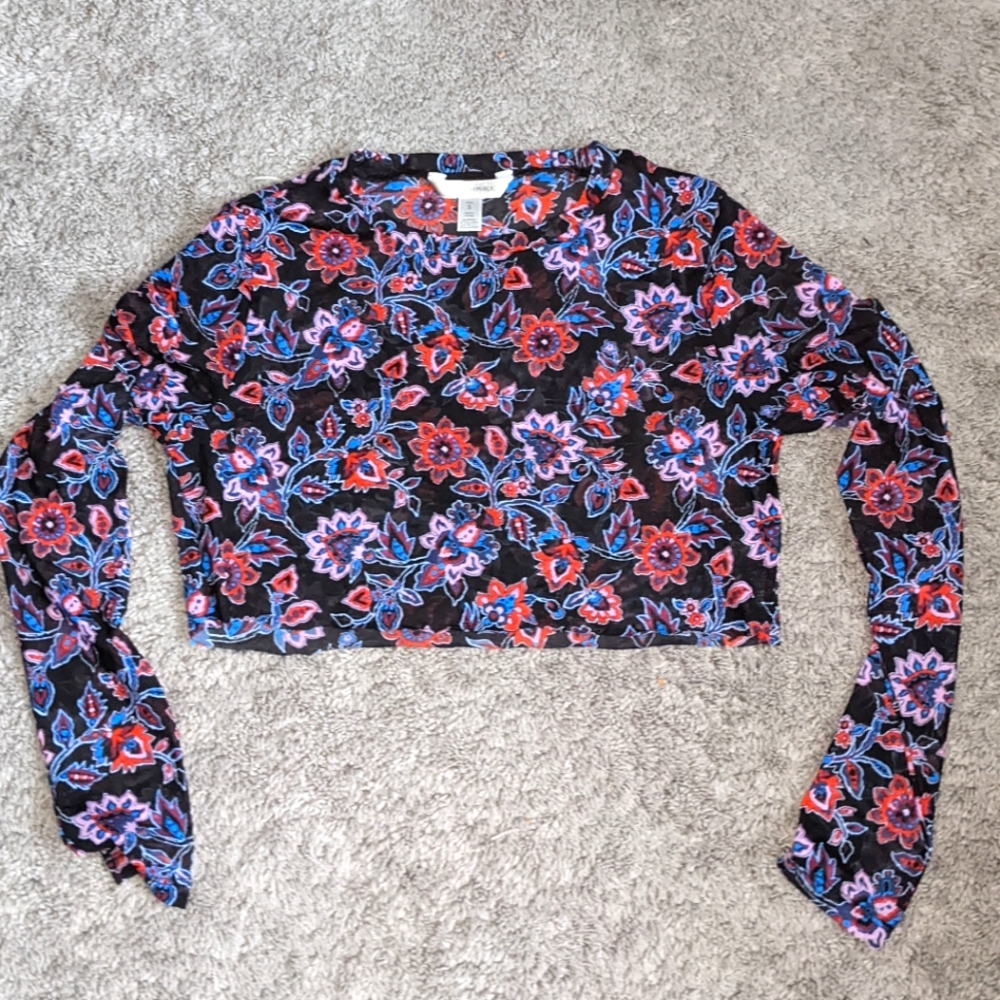 Banana Republic Floral Sheer Logan Sleeve Crop Top